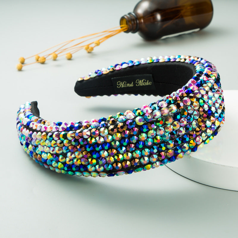 Ins Super Flash Full Drill 4.5cm Wide Brimmed Headdress Thickened Sponge Solid Color Headband Ladies Press Release Art Headband - V.I.P Digital Presence