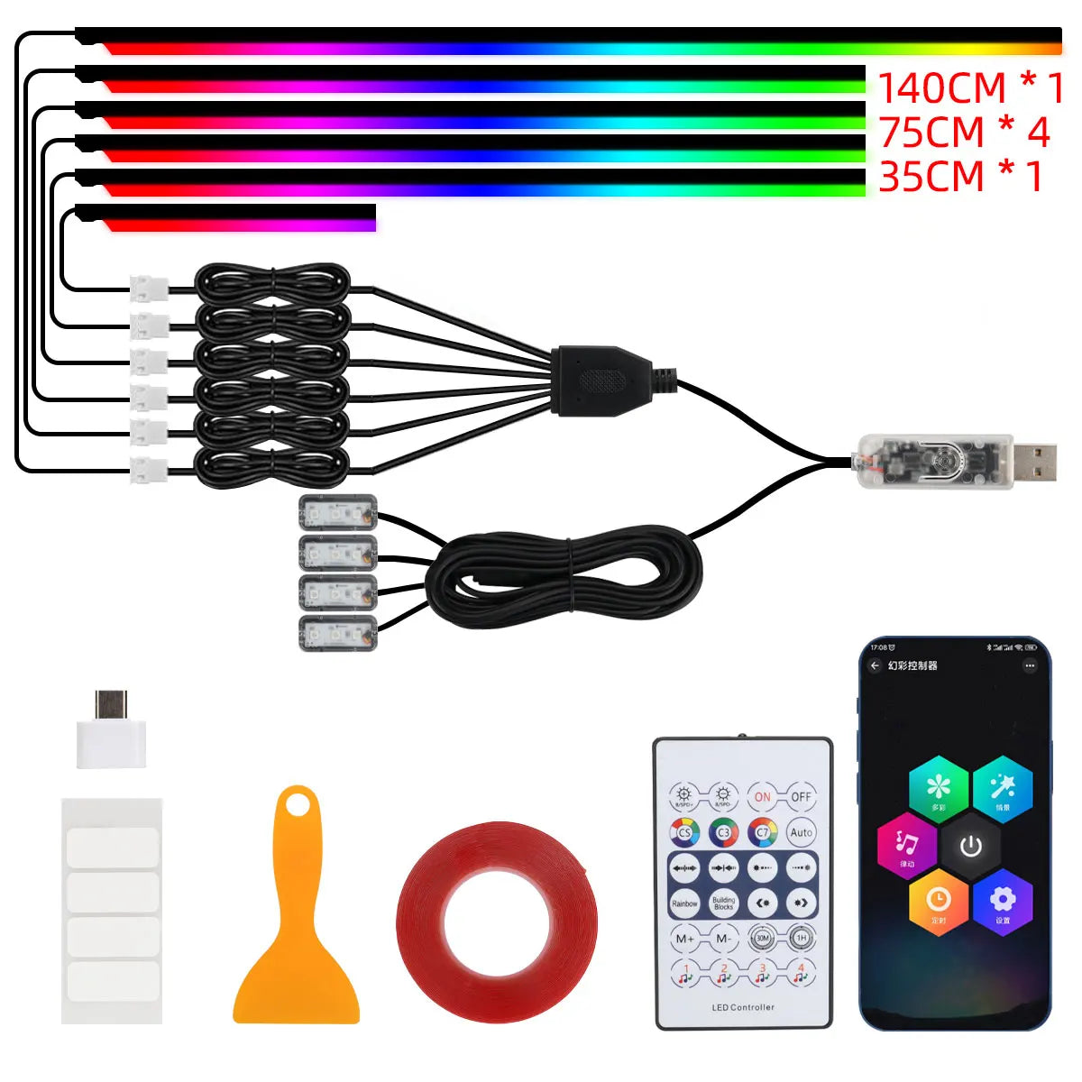 10 in 1 Car LED Acrylic Light Strip RGB Symphony Auto Interior Strip Lights Remote/APP Control Decorative Atmosphere Lamp - V.I.P Digital Presence