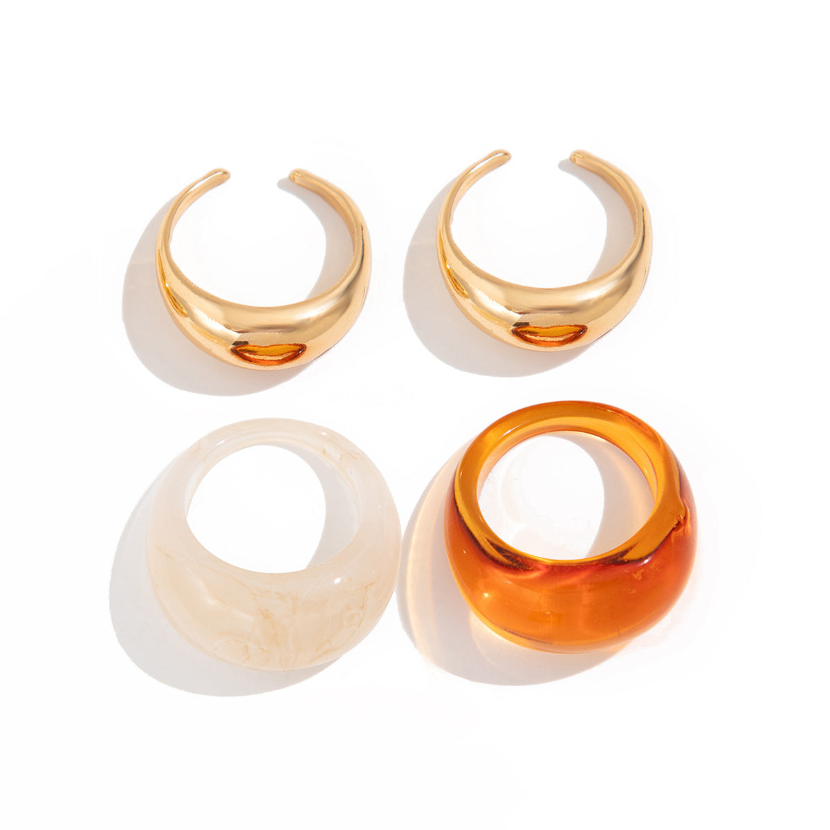 Ins style metal curved ring set retro geometric amber rings smooth surface - V.I.P Digital Presence