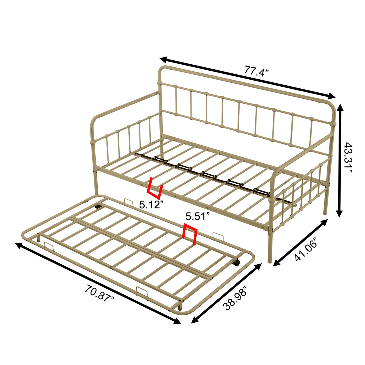 Metal Frame Daybed with trundle(Bronze)