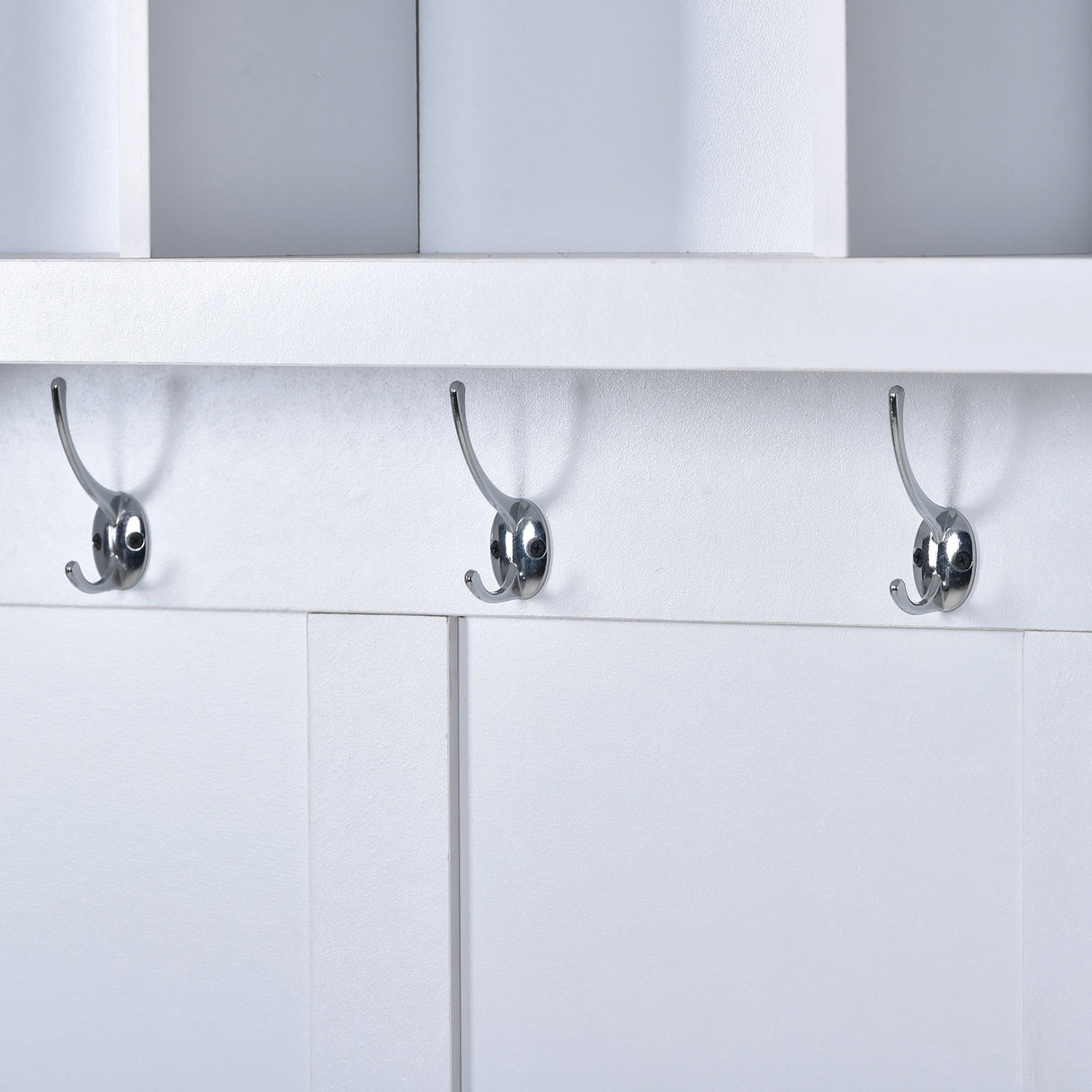 U-Can Hall Tree with 6 Hooks Coat Hanger Entryway Bench Storage Bench (White)