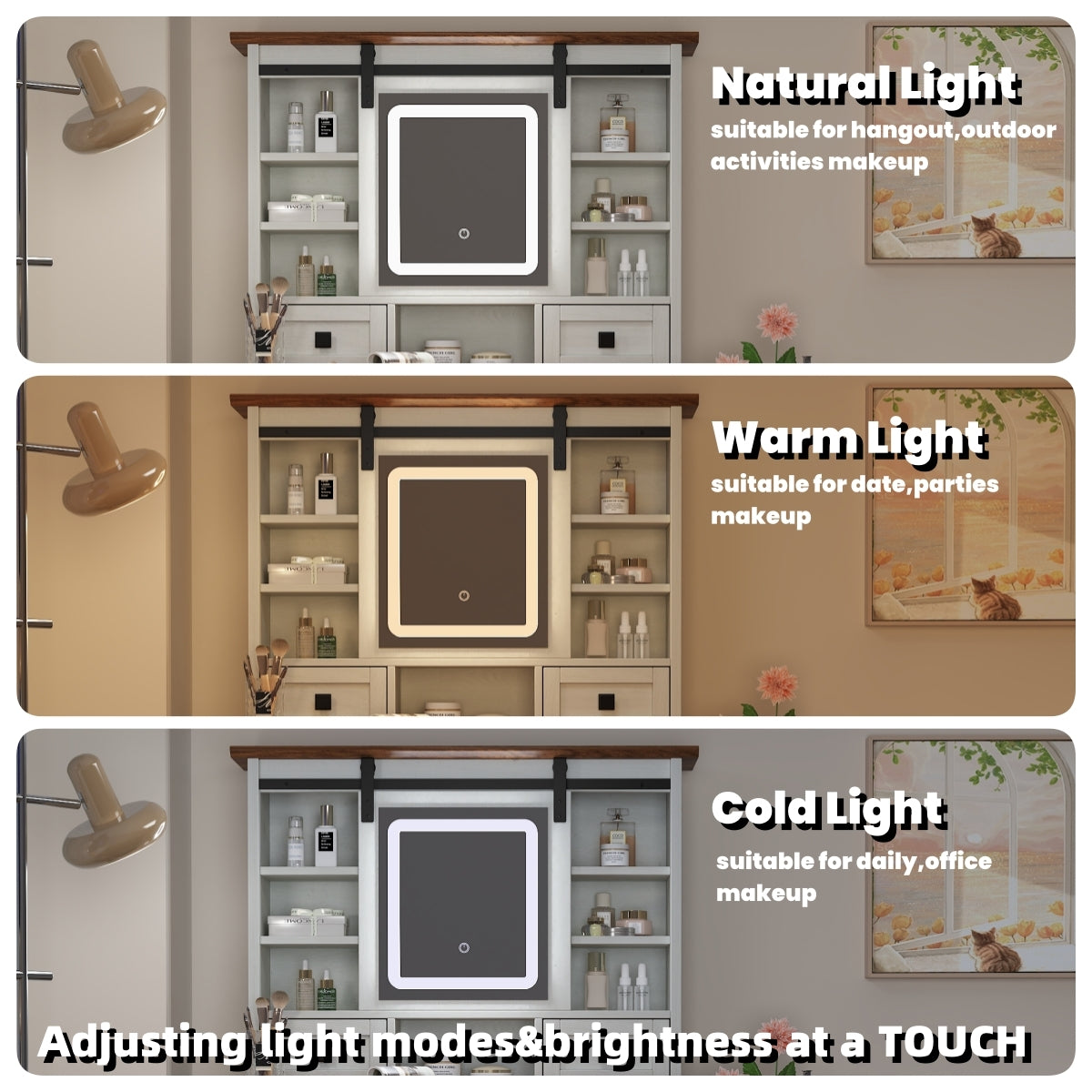 46.5-inch dressing table with adjustable LED lighting mirror and charging station, equipped with soft cushioned stool - V.I.P Digital Presence
