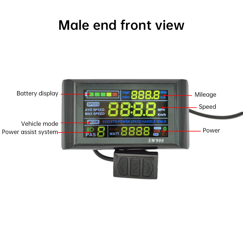 Medidor inteligente a color SW900 de 5/6 pines, pieza de modificación de pantalla de datos LCD de bicicleta de montaña/scooter eléctrico.