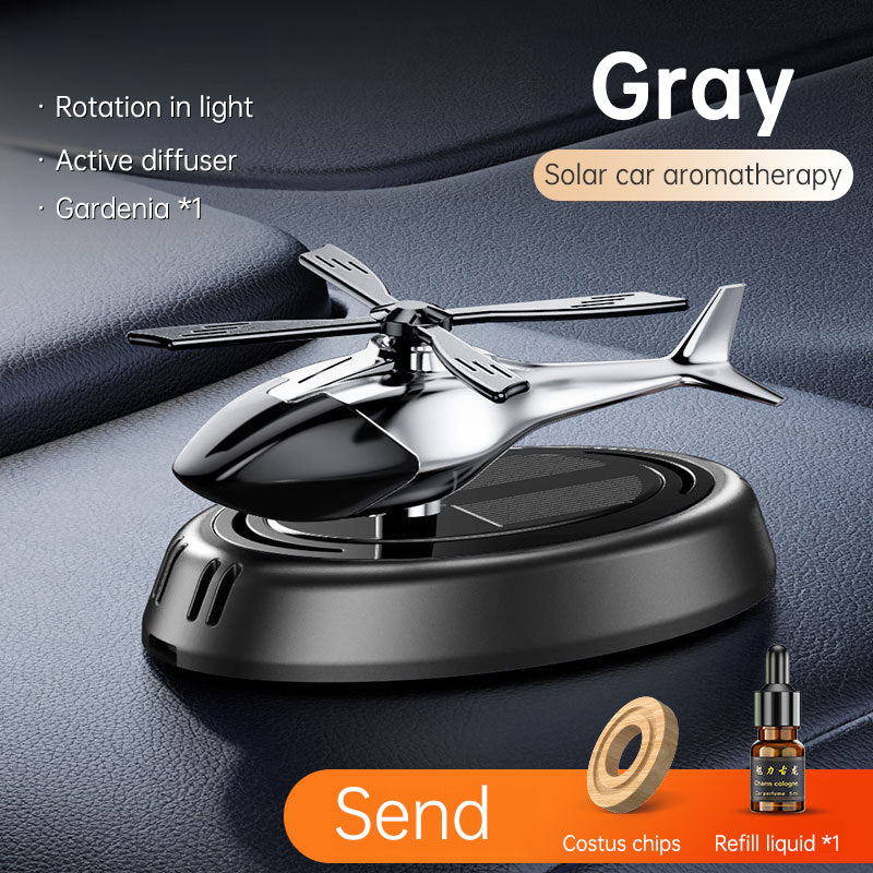 Solar Rotating Helicopter Aromatherapy Car Ornaments Car Air Freshener Alloy + ABS Wooden Aromatherapy Machine - V.I.P Digital Presence