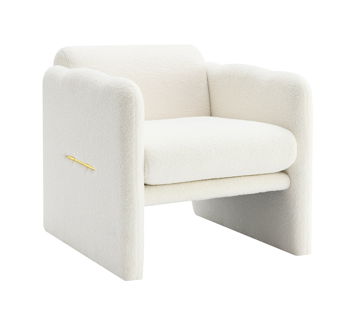 Armchair with wavy armrests, metal decorations on both sides of the armrests, made of Teddy cloth, white - V.I.P Digital Presence