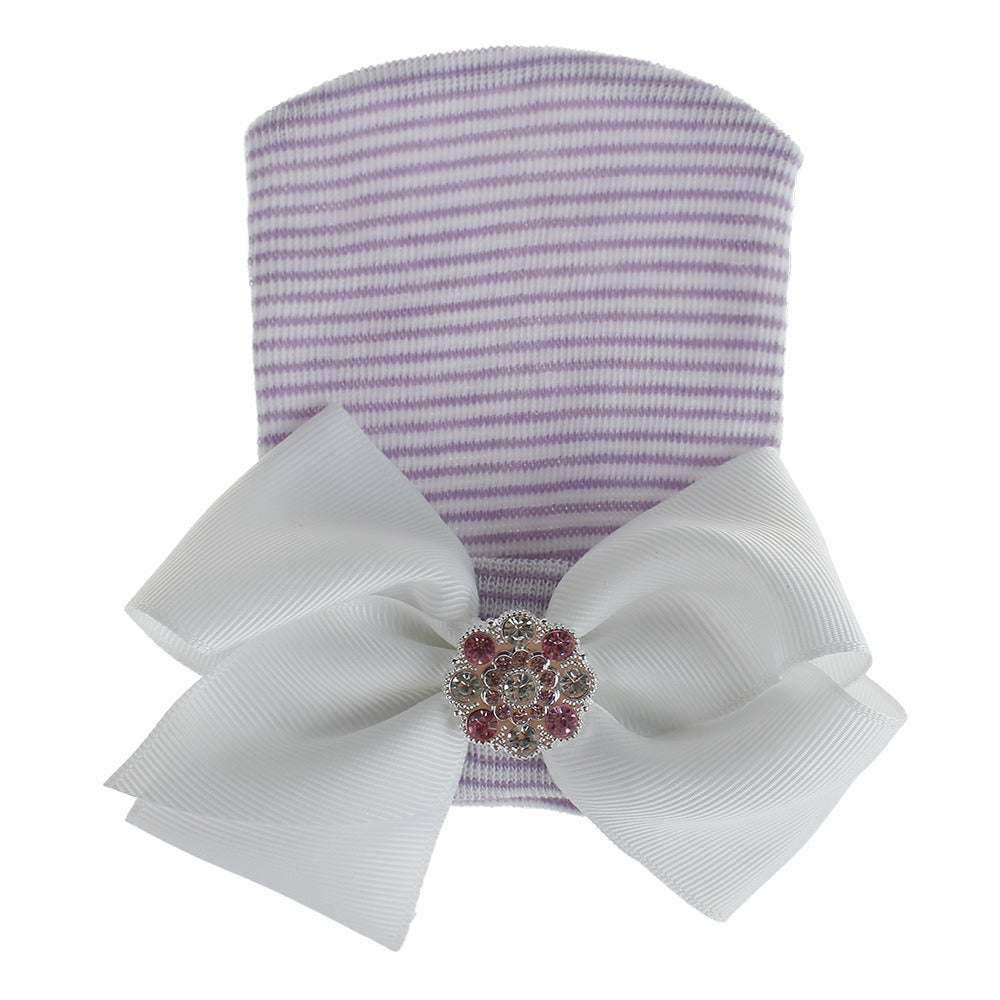 European and American Big Bow Glittering Diamond Pink Stripe Girl Baby Knitted Hat Newborn Baby Pullover Hat - V.I.P Digital Presence