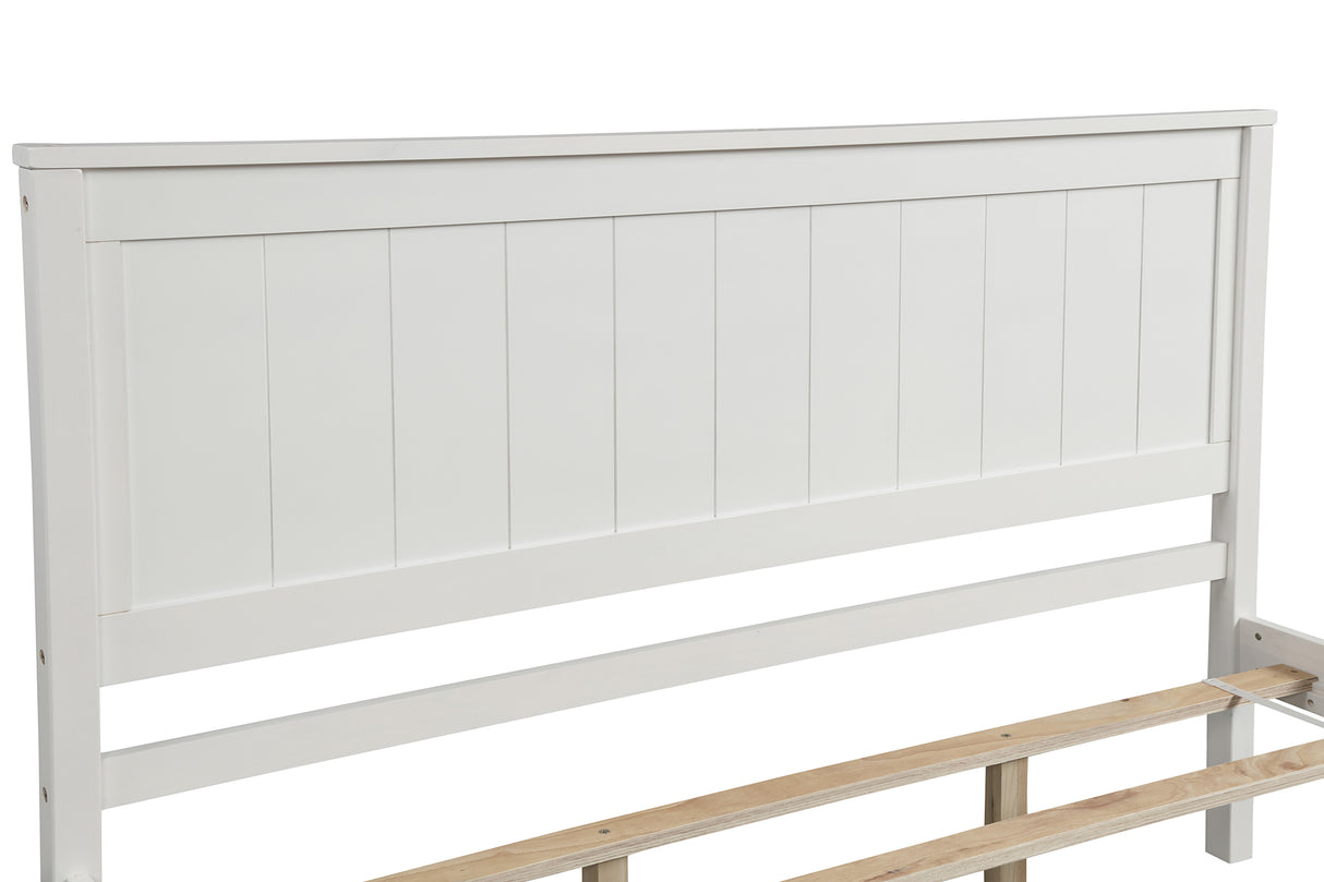 Platform Bed Frame with Headboard, Wood Slat Support, No Box Spring Needed Queen White
