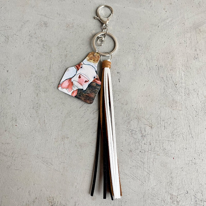 Handmade Popular Jewelry Western Farm Style Leather Keychain Cow Horse Deer Cow Brand Leather Tassels - V.I.P Digital Presence