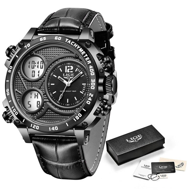 Lige Business Electronic Watch Dual Display Multi Function Low Cost Watch Men's Sports Waterproof Watch - V.I.P Digital Presence
