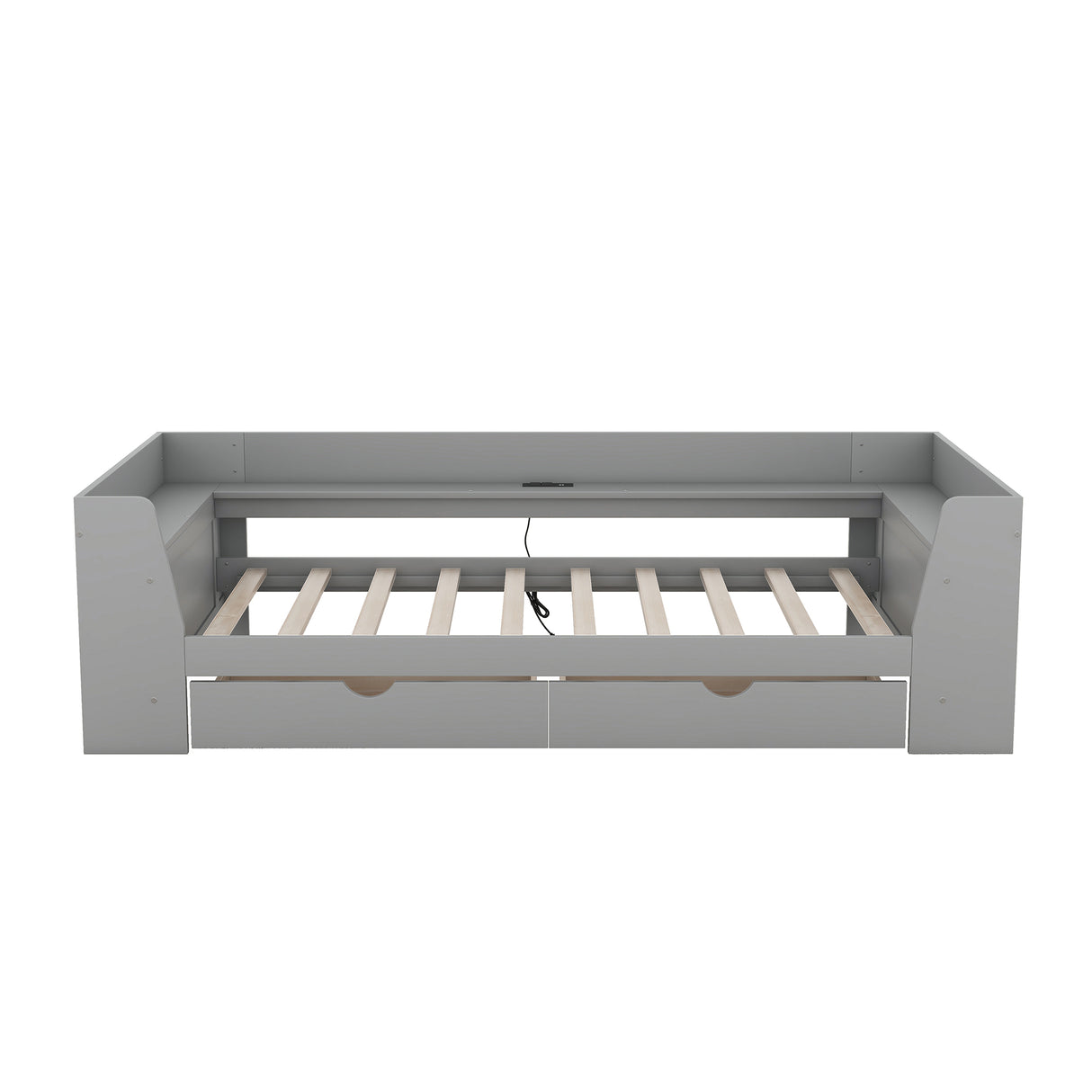 Twin Size Daybed with Shelves, Drawers and Built-In Charging Station, Gray