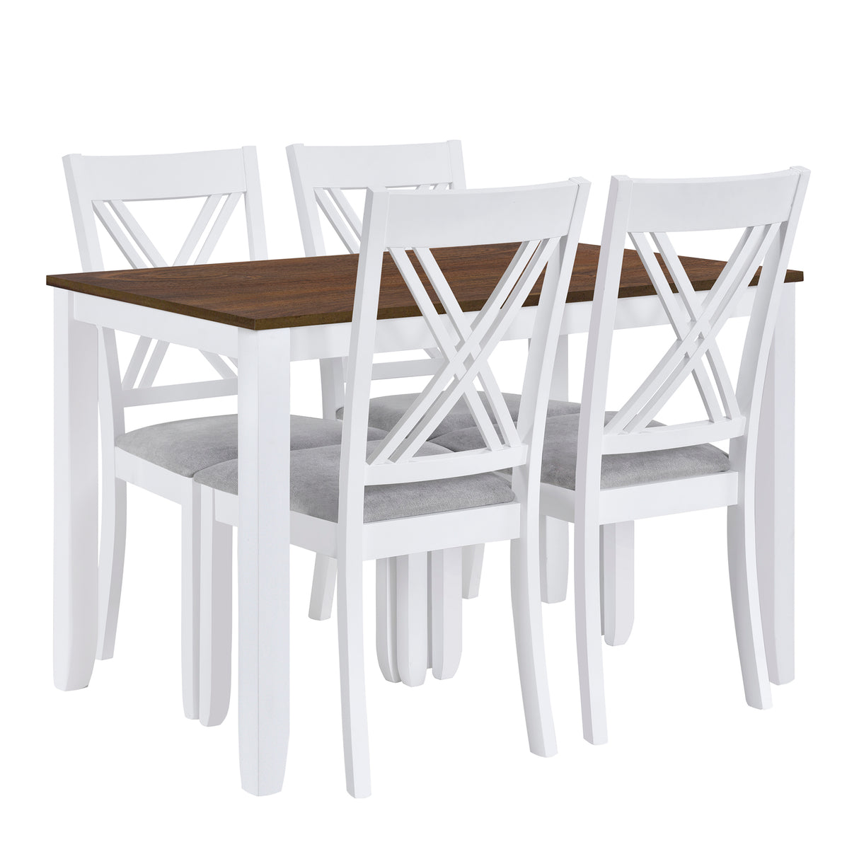 TOPMAX Rustic Minimalist Wood 5-Piece Dining Table Set with 4 X-Back Chairs for Small Places White