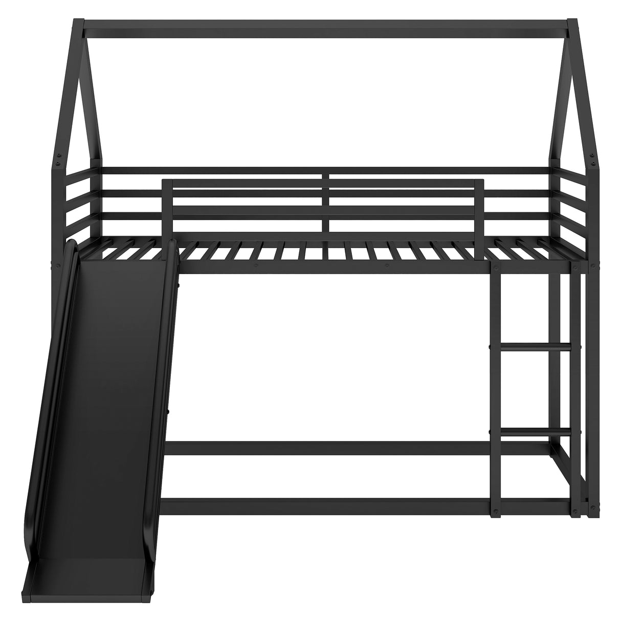 Twin over Twin House Bunk Bed with Ladder and Slide,Black - V.I.P Digital Presence