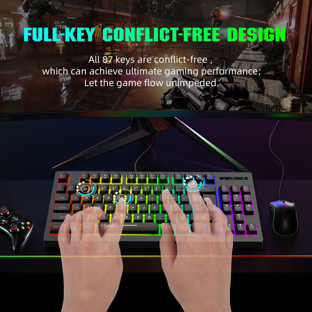 87 key wireless 2.4G film keyboard RGB backlit wireless keyboard - V.I.P Digital Presence