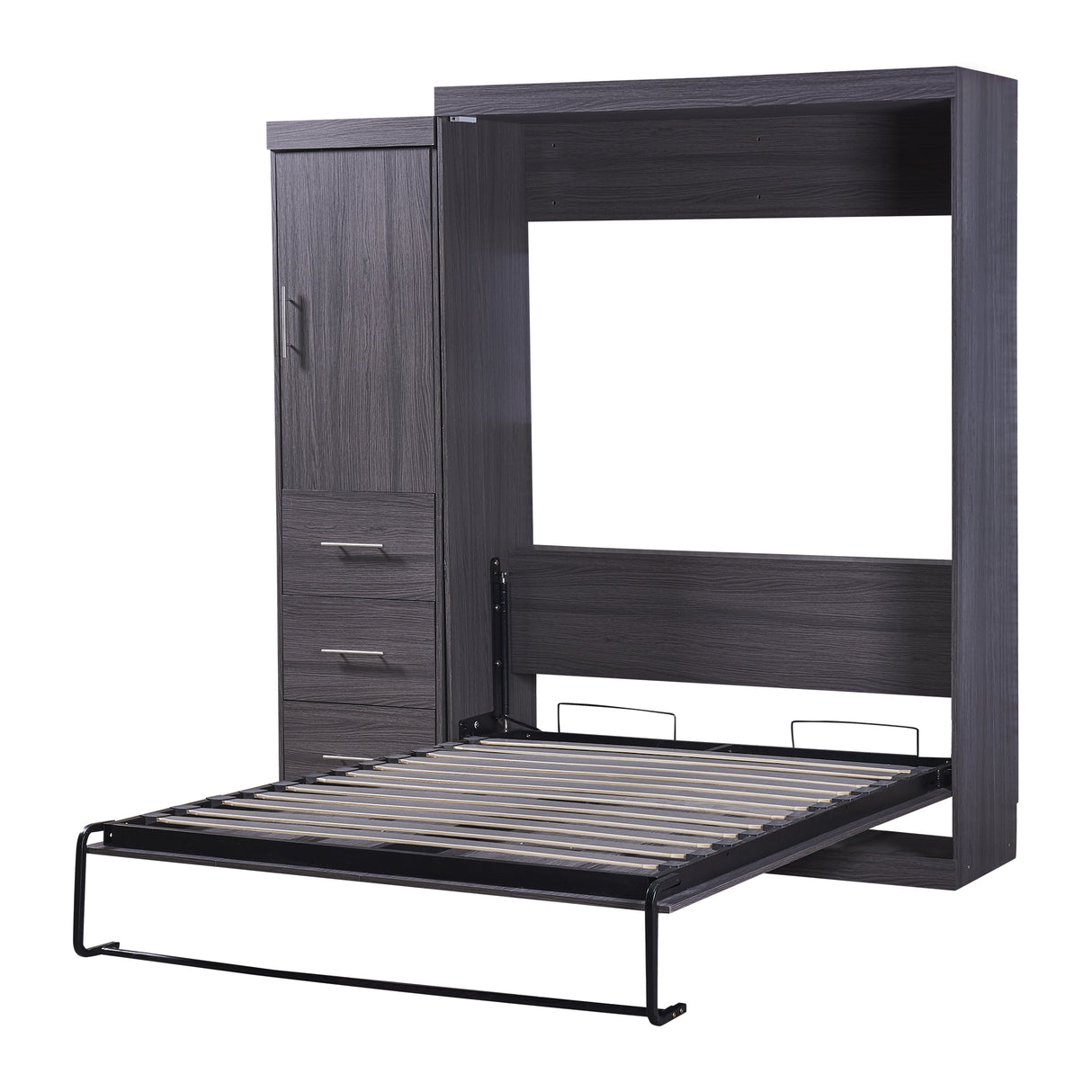 Full Size Murphy Bed with Wardrobe and Drawers, Storage Bed, can be Folded into a Cabinet, Gray - V.I.P Digital Presence