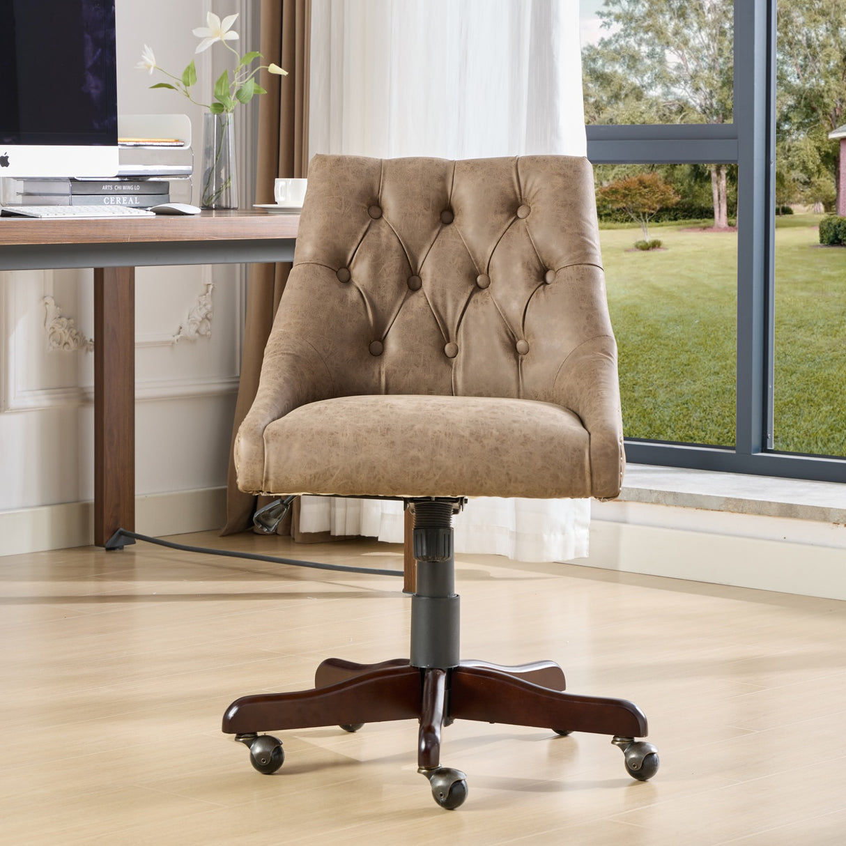 Medieval retro style sheepskin patterned home office chair with lifting, rotating, and tilting functions, brown - V.I.P Digital Presence