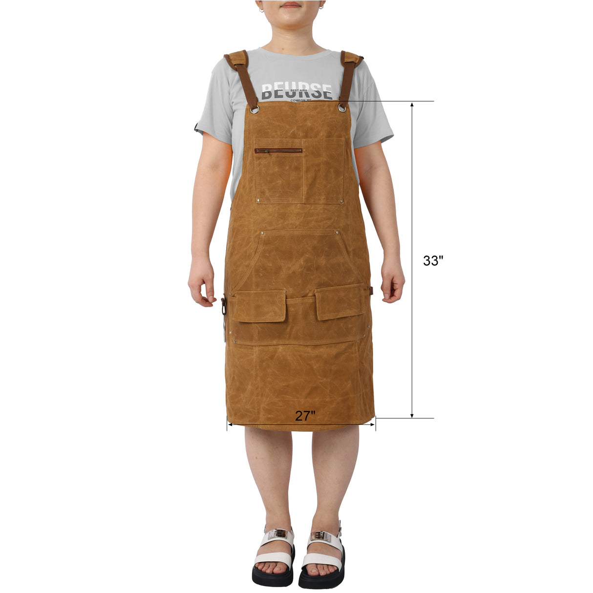 Long heavy-duty waxed canvas tool apron, carpenter apron, carpenter waterproof 18 ounces, fully adjustable - V.I.P Digital Presence