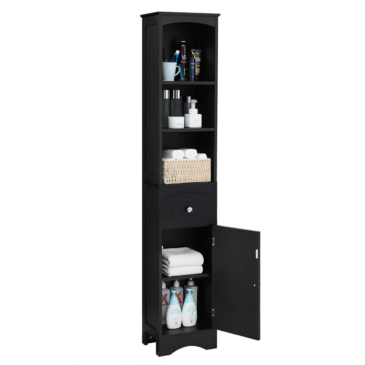 Tall Bathroom Cabinet, Freestanding Storage Cabinet with Drawer, MDF Board, Adjustable Shelf, Black - V.I.P Digital Presence