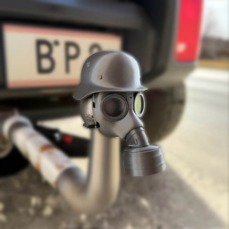 3D - printed trailer hitch cover with steel helmet and gas mask design. Protects the receiver tube from rusting. - V.I.P Digital Presence