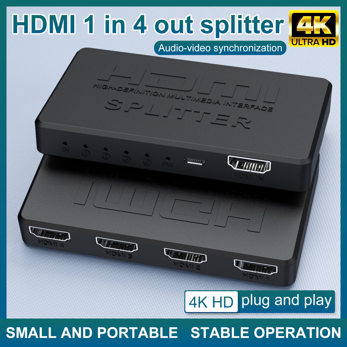 HDMI splitter 1/4 4K mini HDMI 1/4 splitter HD video on screen - V.I.P Digital Presence