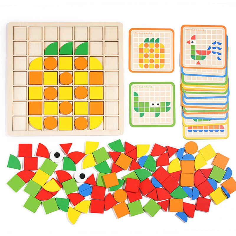 Wooden children's mosaic 3D building blocks, three-dimensional puzzle, children's color cognition, early education and puzzle game