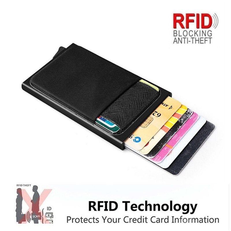 Business Men Credit Card Wallet Aluminum Cash ID Card Holder Case Blocking Slim Metal Wallet Coin Purse Black - V.I.P Digital Presence