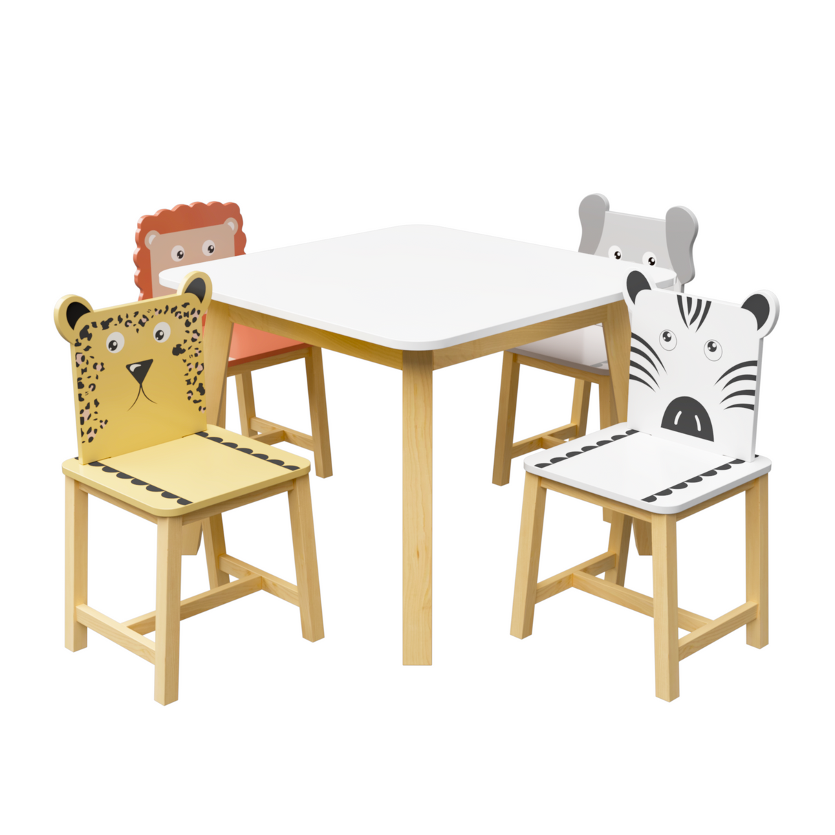 5 Piece Kiddy Table and Chair Set Kids Wood Table with 4 Chairs Set Cartoon Animals (bigger table) (3-8 years old) - V.I.P Digital Presence