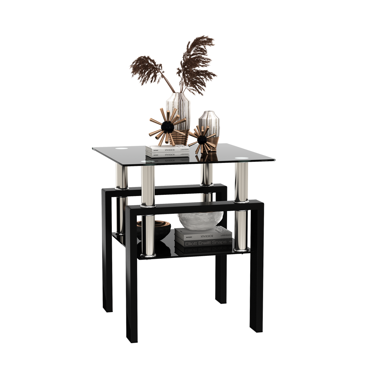 1-Piece Modern Tempered Glass Tea Table Coffee Table End Table, Square Table for Living Room, Black - V.I.P Digital Presence