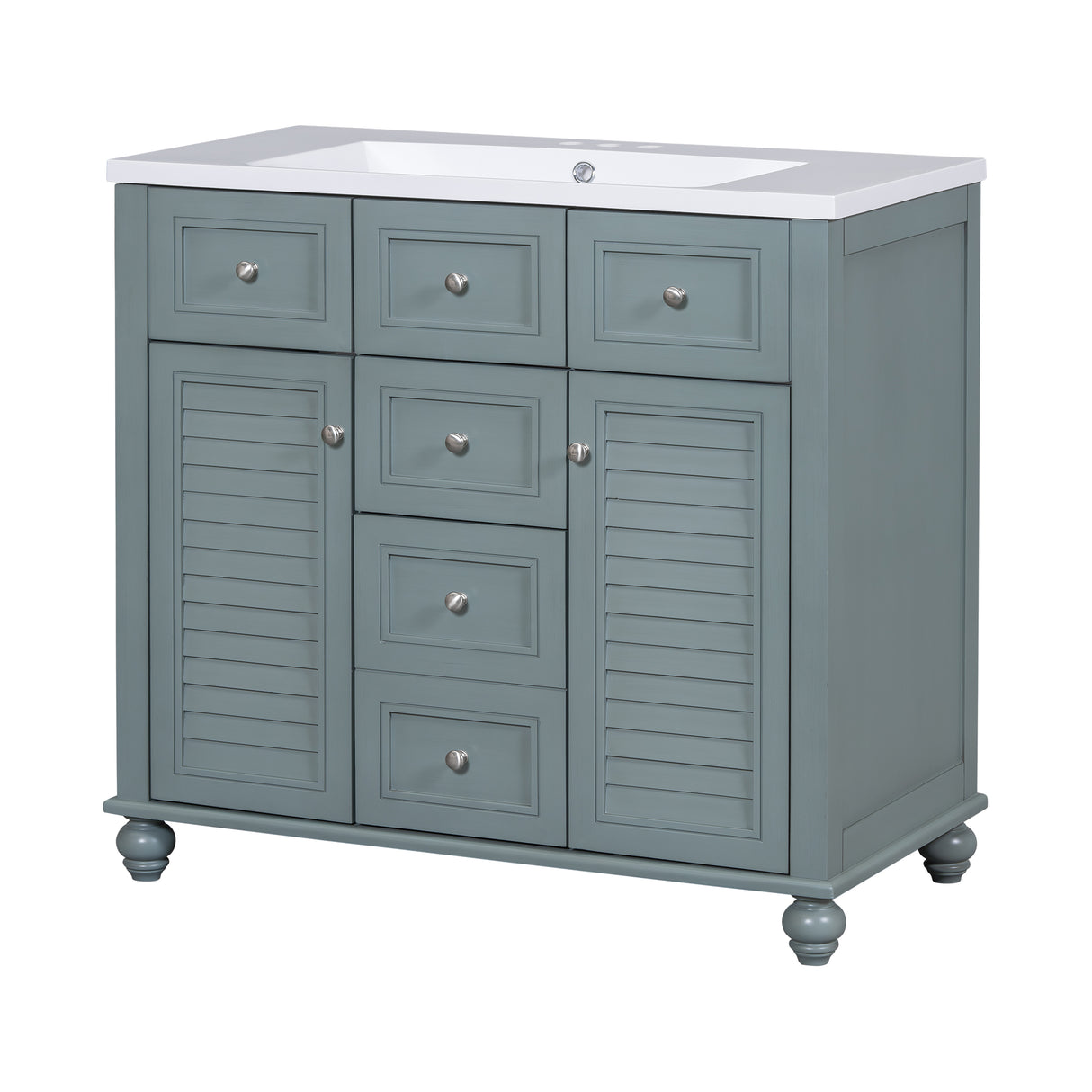 36 "bathroom makeup cabinet with resin sink combination and 2 drawers, with soft closing door, blue color - V.I.P Digital Presence
