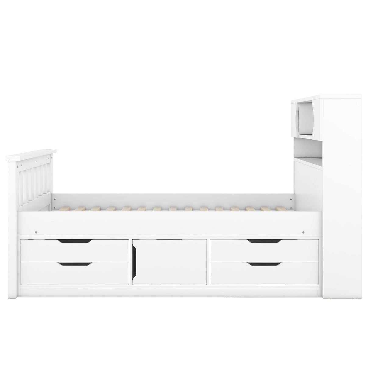 Twin Size Captain Platform Bed Frame with Storage Bookcases and Shelves,Four Drawers,White - V.I.P Digital Presence