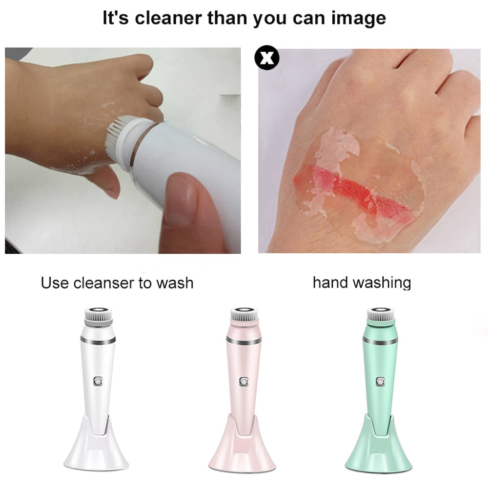 4 IN 1 Electric Face Deep Cleansing Brush Spin Pore Cleaner Face Wash Machine Makeup Remove Waterproof Facial Massager Skin Care - V.I.P Digital Presence