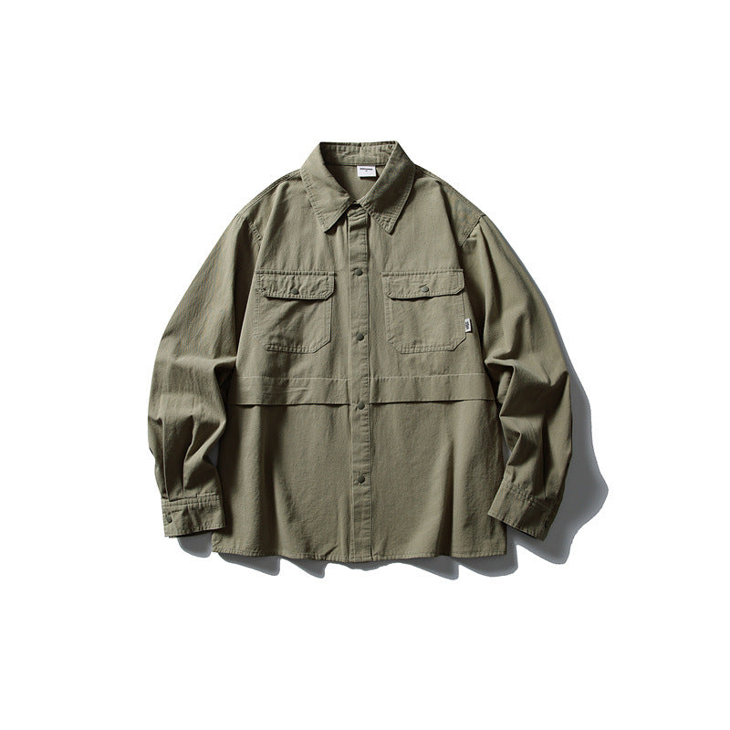 Splicing workwear long sleeved shirt men's loose casual shirt - V.I.P Digital Presence