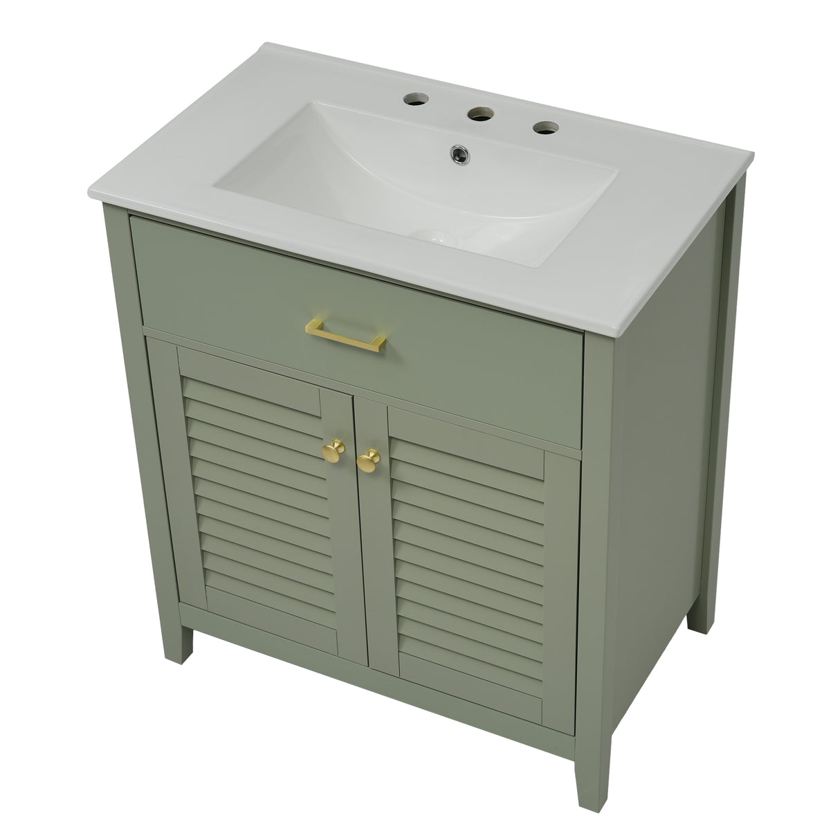 30-Inch Bathroom Vanity with Ceramic Sink Combination, Ample Storage - Features 1 Pullout and Multifunctional Shelf Dividers - V.I.P Digital Presence