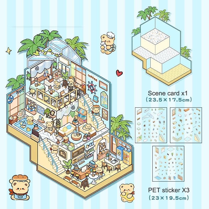 Landscape stickers large 3D stereoscopic scene collage miniature scene ledger stickers DIY stickers