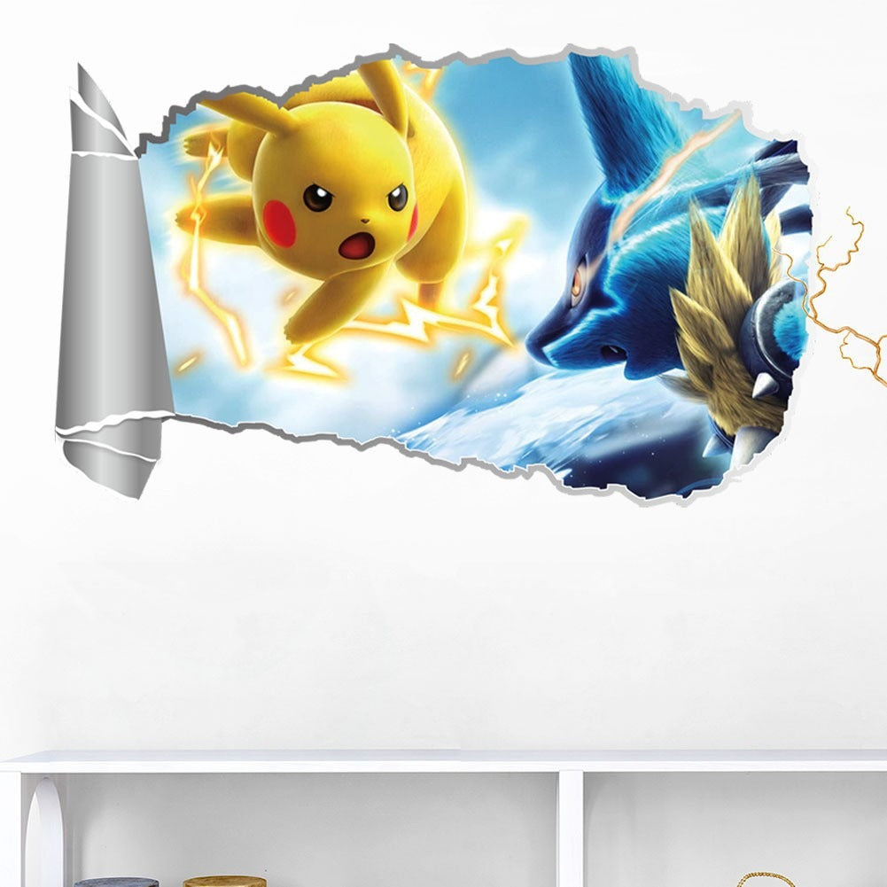 New 3D Pikachu Wall Sticker Pok é mon Wallpaper Self adhesive Cartoon Graffiti Anime Poster Children's Room PVC - V.I.P Digital Presence