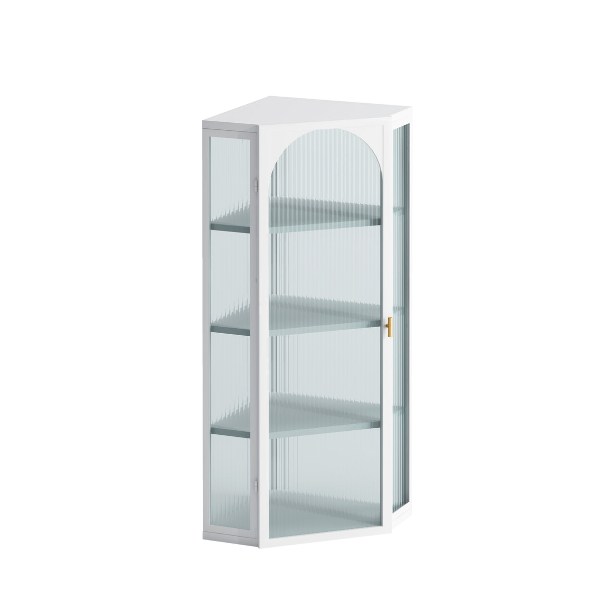 Glass Door Wall Mounted Corner Cabinet with Featuring Four-tier Storage White