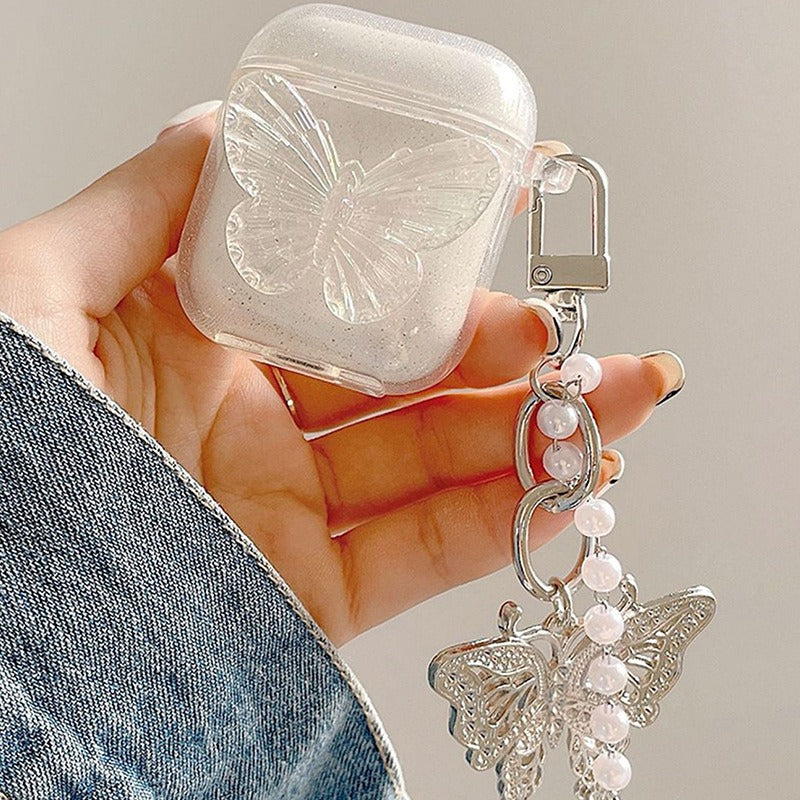 Estuche para auriculares Creative Flash con cadena de mariposa estéreo rosa, compatible con AirPods de 1.ª y 2.ª generación, anticaídas, Pro2 y 3.ª generación.