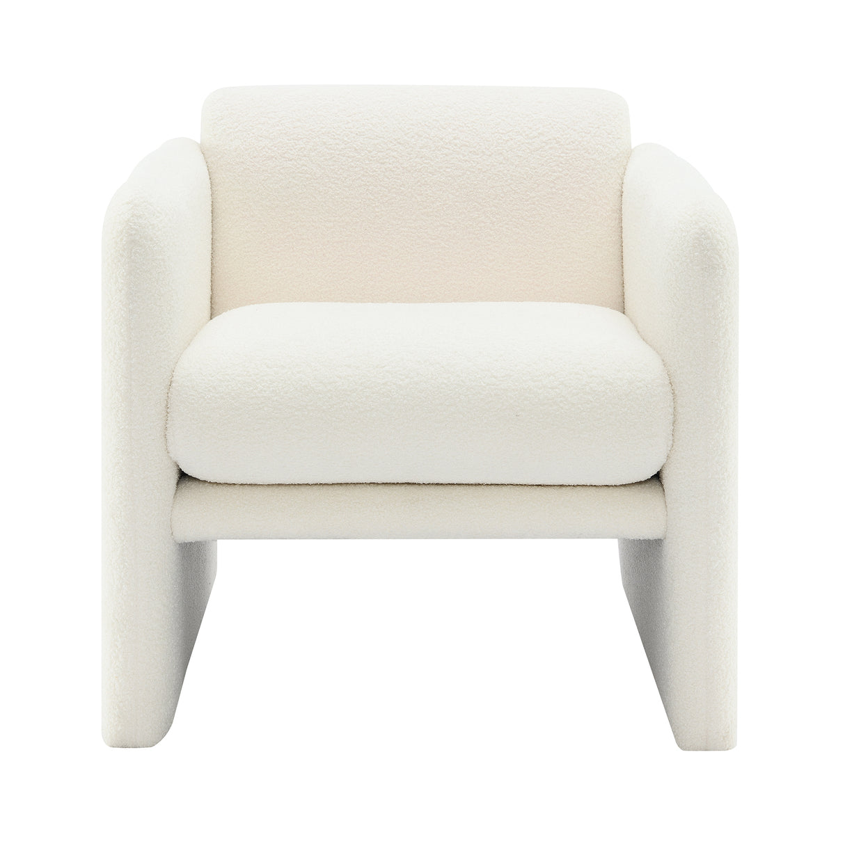 Armchair with wavy armrests, metal decorations on both sides of the armrests, made of Teddy cloth, white - V.I.P Digital Presence