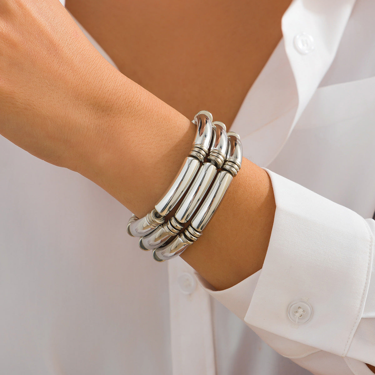 Fashionable irregular CCB bent tube bracelet with simple smooth surface Bracelet set new style - V.I.P Digital Presence