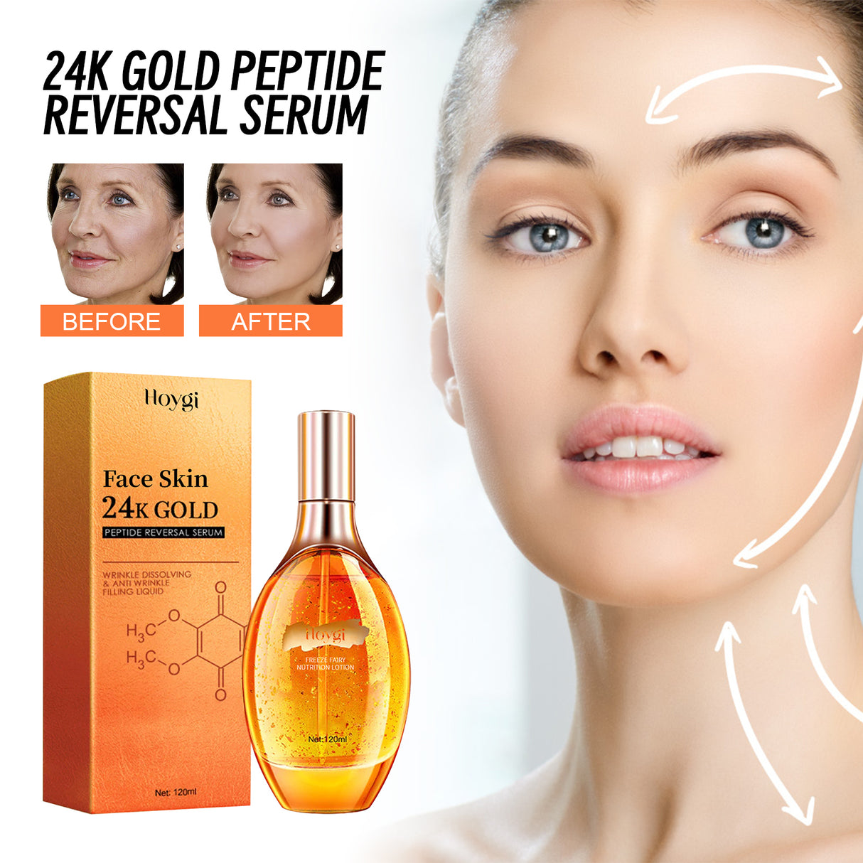 24k Gold Peptide Reversal Serum, Moisturizing Anti-wrinkle Firming And Anti-aging Essence