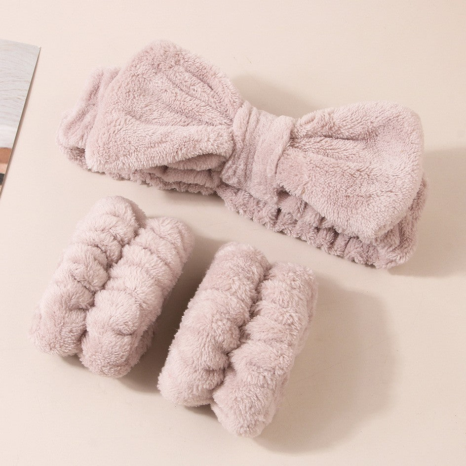 Wash face headband waterproof wrist strap set butterfly bow simple headband wrist 3-piece set - V.I.P Digital Presence