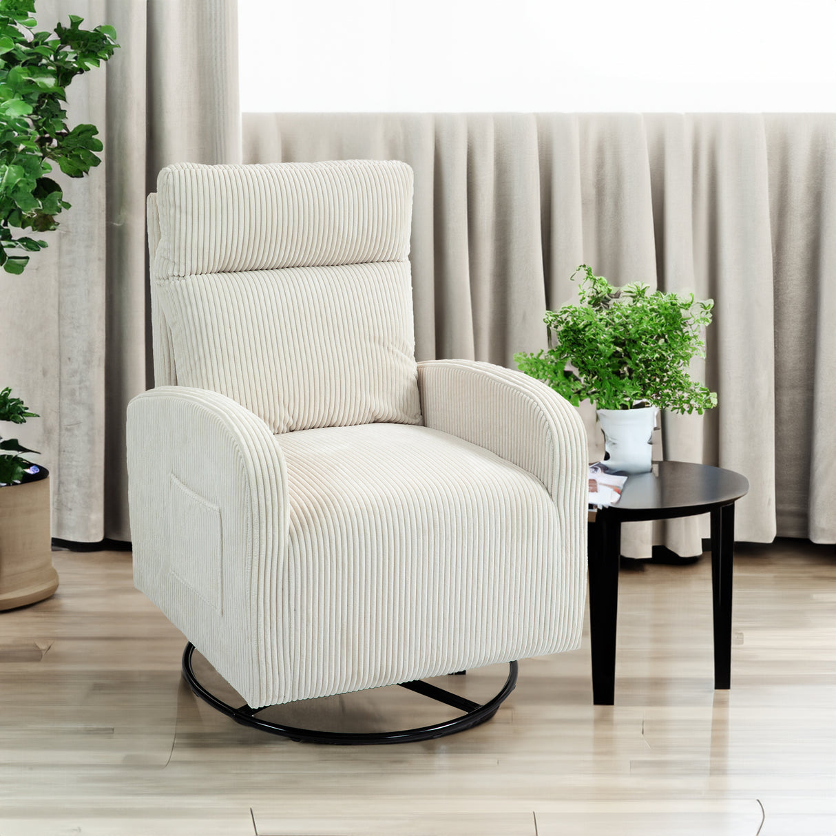 JiaDa Upholstered Swivel Glider.Flannel fabric.Rocking Chair for Nursery in Beige.Modern Style One Left Bag - V.I.P Digital Presence