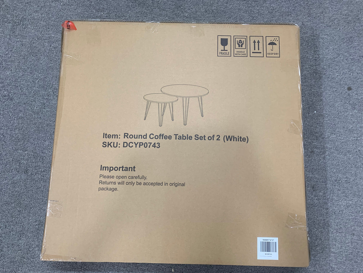 27.56'' Round Nesting Coffee Table Set of 2, Circular Nesting End Table Set Sturdy Metal Base for Living Room, bedroom, White - V.I.P Digital Presence