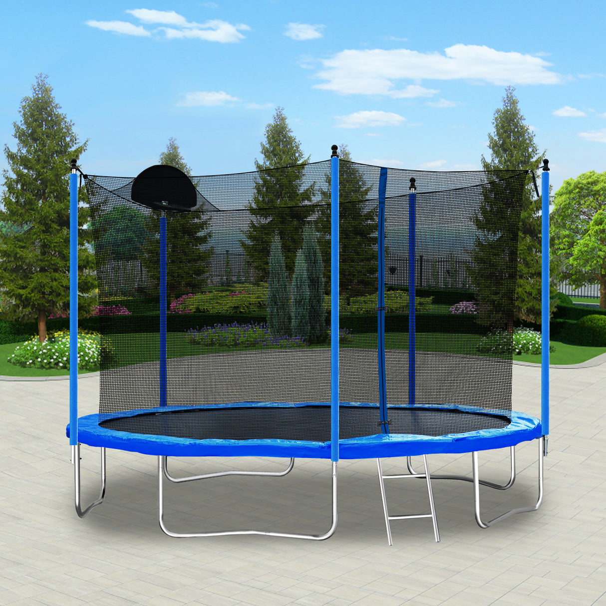12FT Trampoline for Adults & Kids with Basketball Hoop, Outdoor Trampolines w/Ladder and Safety Enclosure Net for Kids and adult - V.I.P Digital Presence