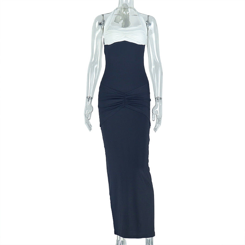 Slim Fit Sheath Dress with Halter Neck Ruffle Commuting Women's Dress - V.I.P Digital Presence
