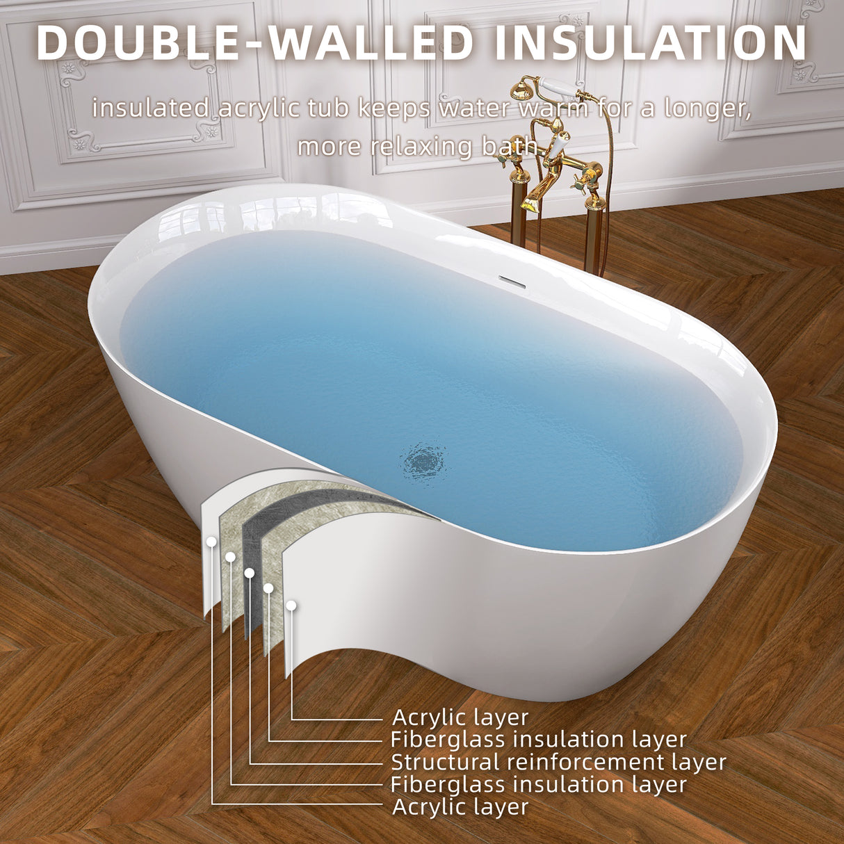 51 Inch Acrylic Freestanding Bathtub Contemporary Soaking White Tub with Overflow and Pop-up Drain Glossy White - V.I.P Digital Presence