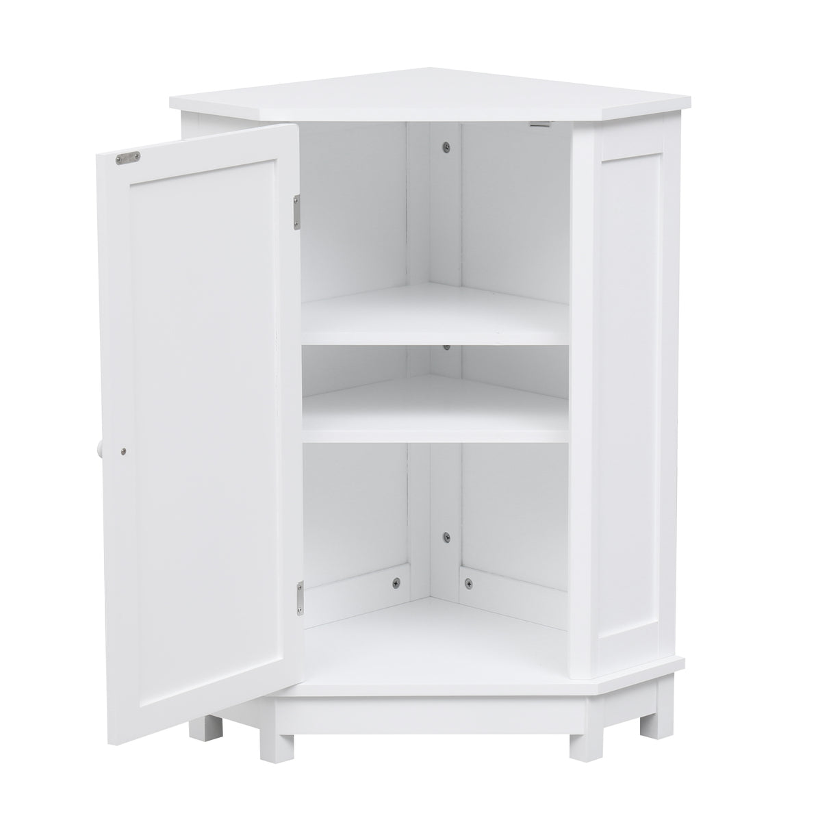 White Bathroom Cabinet Triangle Corner Storage Cabinet with Adjustable Shelf Modern Style MDF Board - V.I.P Digital Presence