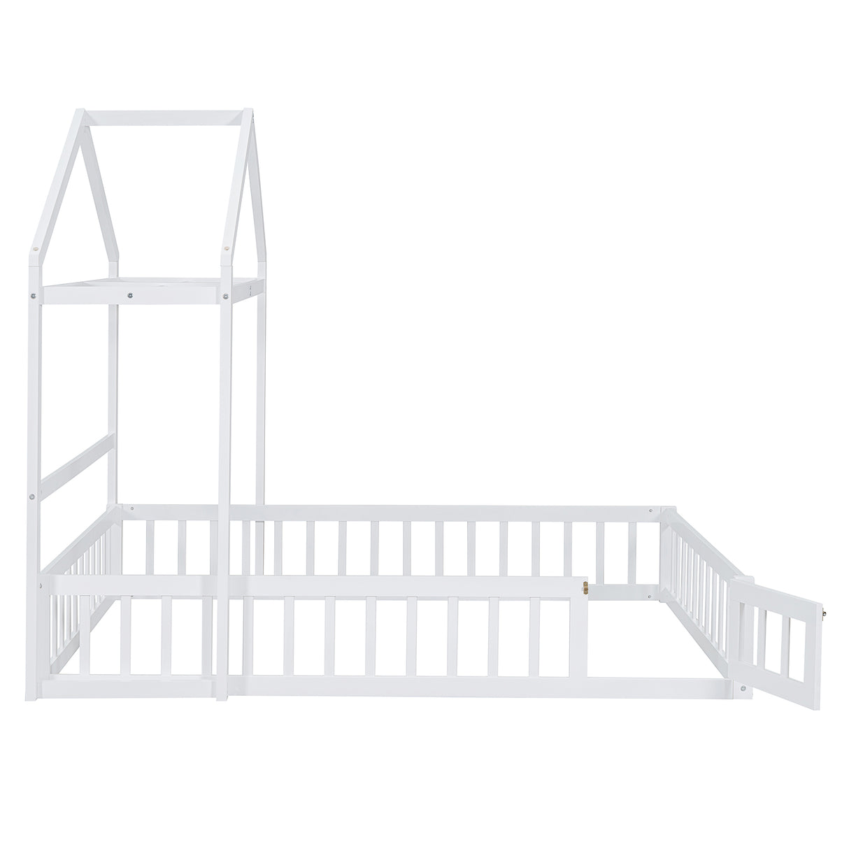 Wooden Full Size Children's Bed with Detachable Headboard and Integrated Clothes Drying Rack, White - V.I.P Digital Presence