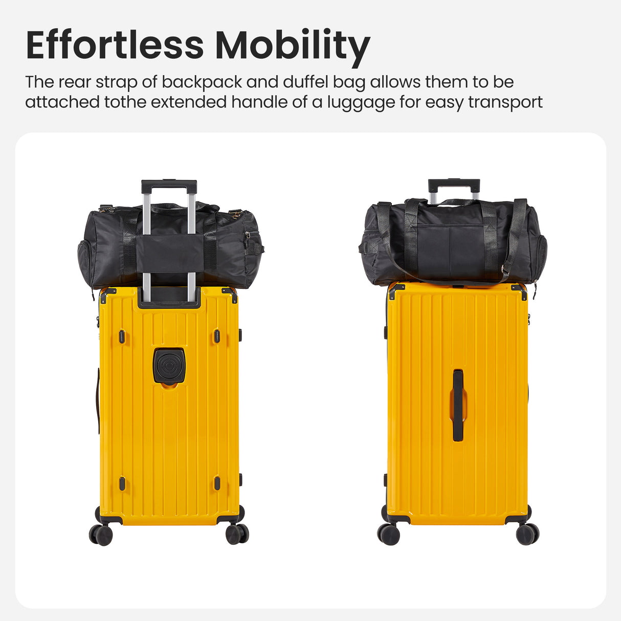 Luggage Set 4 pcs (20"/24"/29"/Travel Bag), PC+ABS Durable Lightweight Luggage with Collapsible Cup Holder TSA Lock, Yellow