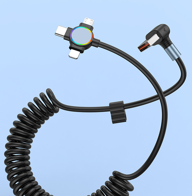 Three in one spring data cable suitable for Huawei Apple 15 Android Carplay streaming light car retractable fast charging cable - V.I.P Digital Presence