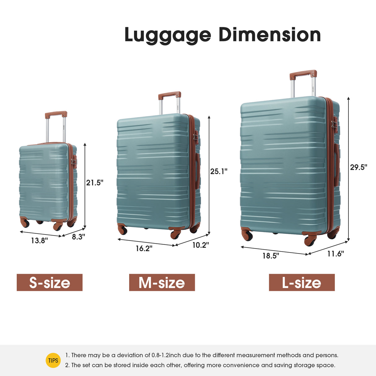 Hardshell Luggage Sets 3 Pcs Spinner Suitcase with TSA Lock Lightweight 20''24''28'' Green + ABS